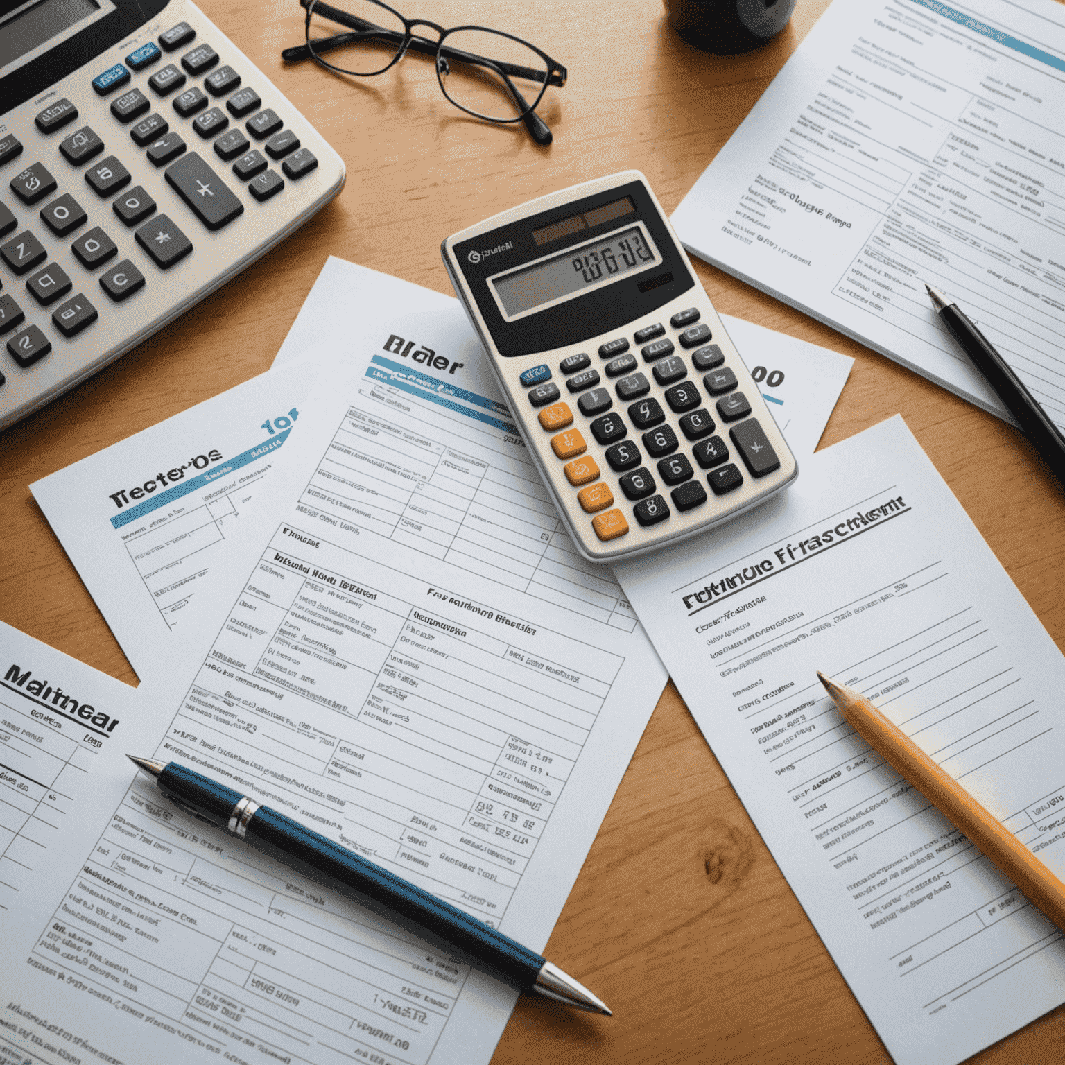 A calculator, pen, and financial documents spread out on a desk, representing various auto financing options
